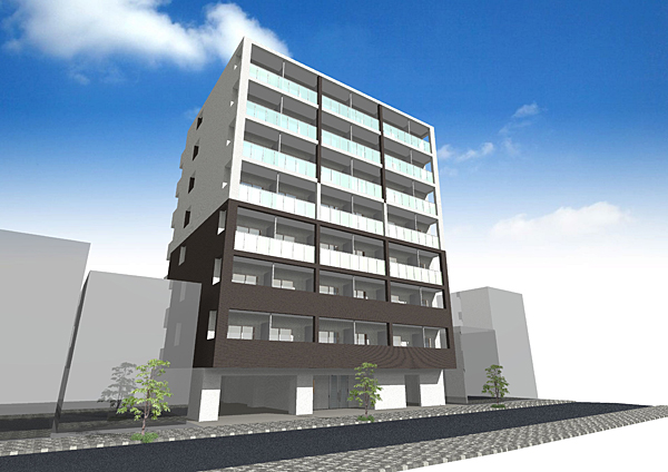 CG画像：集合住宅：大阪市内　共同住宅計画案　RC8階建