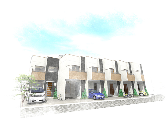 CG画像：戸建住宅・長屋住宅：摂津市内　木造２階建て 長屋住宅（６戸）